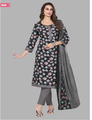 shree jeenmata collection Women Printed Regular Pure Cotton Kurta with Churidar & With Dupatta