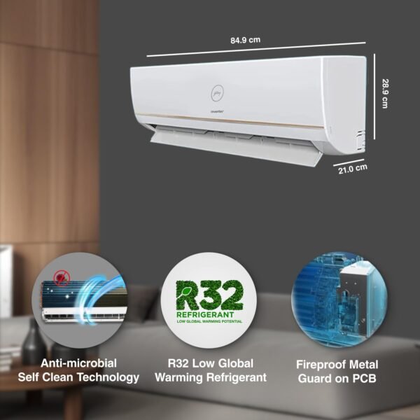 Godrej 1 Ton 3 Star, 5-In-1 Convertible Cooling, Inverter Split AC (Copper, I-Sense Technology, 2023 Model, AC 1T EI 12TINV3R32-GWA Split, White) - Image 3
