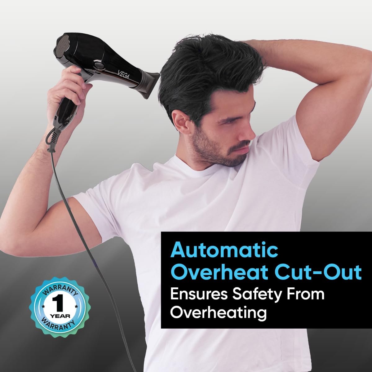 Vega VHDP-02 Professional Hair Dryer For Women & Men- (Pro Touch 1800-2000W) Cool Shot Button, 2 Heat/2 Speed Settings & 2 Detachable Nozzles|Black|2000 Watt - Image 6