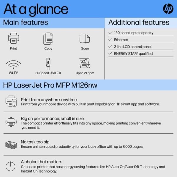 HP Laserjet Pro M126nw All-in-One B&W Printer for Home: Print, Copy, & Scan, Affordable, Compact, Easy Mobile Printing - Image 3