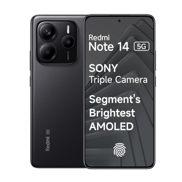 Redmi Note 14 5G (Titan Black, 8GB RAM 256GB Storage) | Global Debut MTK Dimensity 7025 Ultra | 2100 nits Segment Brightest 120Hz AMOLED | 50MP Sony LYT 600 OIS+EIS Triple Camera