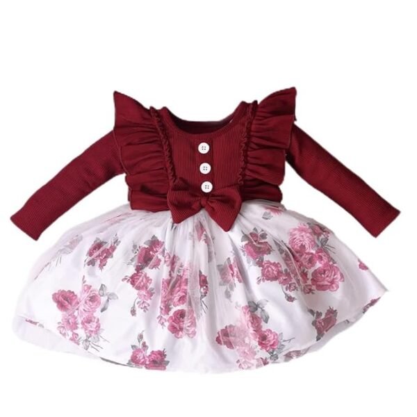OMALI Baby Girl Dungry Dress | Long Sleeve | Infant Casual Dress | Ruffle Print Clothes
