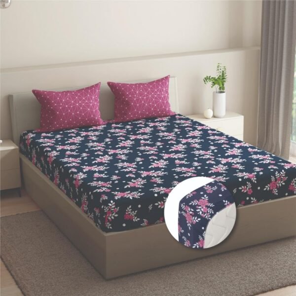 Wakefit Bedsheet for Double Bed King Size, King Size Bed Sheet Cotton, Elastic Bedsheets for King Size Bed, Cotton with 2 Pillow Covers (Elastic Fitted Sheet 78x72 : Paula) - Image 3