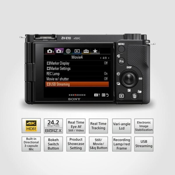 Sony Alpha ZV-E10L APS-C Camera (16-50mm Lens) | 24.2 MP vlog Camera | Made for Creators | Advanced Autofocus | Clear Audio & 4K Movie Recording - Black - Image 3