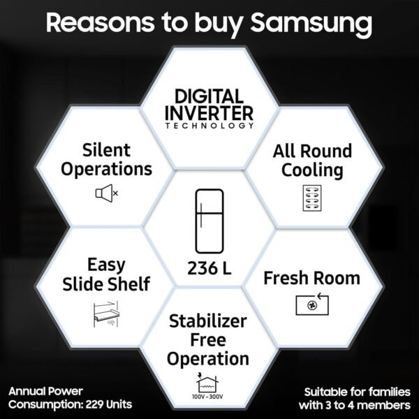 Samsung 236 L, 3 Star, Convertible, Digital Inverter with Display Frost Free Double Door Refrigerator (RT28C3733S8/HL, Silver, Elegant Inox, 2024 Model) - Image 2
