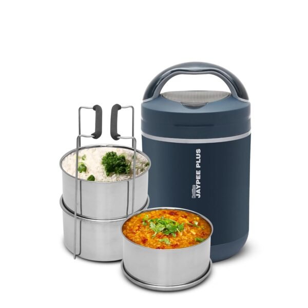 Jaypee Plus Hottline 3-320X3 ml Stainless Steel Electric Lunch Box for Men & Women|Shockproof Design|BPA Free|Reheat Food in 30 Minutes|Convenience case for Power Cord|Inbuilt Thermostat,Dark Blue