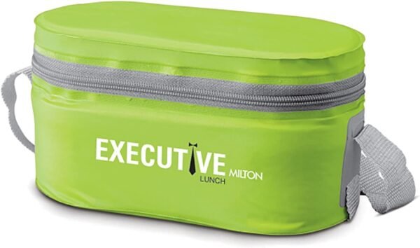 MILTON Executive Lunch Box, 2 Round Inner Steel Round Containers 280ml Each and 1 Microwave Safe Oval Plastic Container, 450ml with Insulated Bag, Office Tiffin for Leak-Proof, Easy to Carry, Green