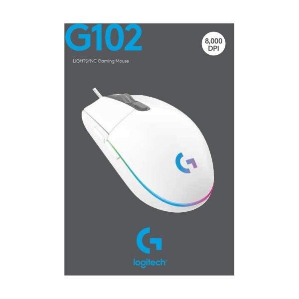 Logitech G102 Light Sync Gaming Wired Mouse with Customizable RGB Lighting, 6 Programmable Buttons, Gaming Grade Sensor, 8K DPI Tracking,16.8mn Color, Light Weight - White - Image 2