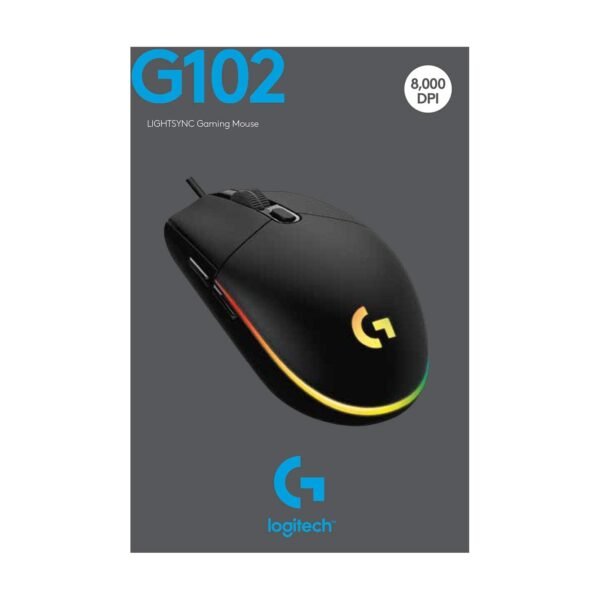 Logitech G102 USB Light Sync Gaming Mouse with Customizable RGB Lighting, 6 Programmable Buttons, Gaming Grade Sensor, 8K DPI Tracking, 16.8mn Color, Light Weight - Black - Image 2