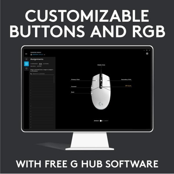 Logitech G102 USB Light Sync Gaming Mouse with Customizable RGB Lighting, 6 Programmable Buttons, Gaming Grade Sensor, 8K DPI Tracking, 16.8mn Color, Light Weight - Black - Image 3