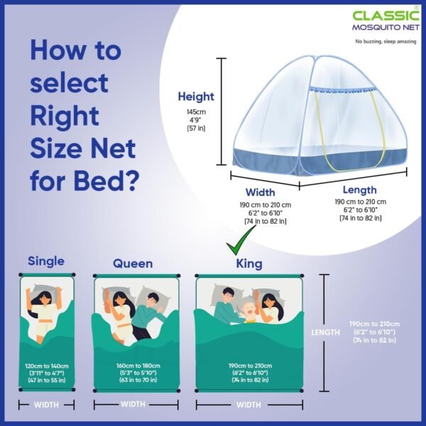 Classic Mosquito Net for Double Bed | King Size Foldable Machardani | Polyester 30GSM Strong Net | PVC Coated Corrosion Resistant Steel Wire - Blue - Image 3