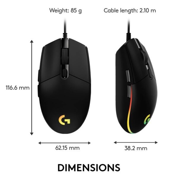 Logitech G102 USB Light Sync Gaming Mouse with Customizable RGB Lighting, 6 Programmable Buttons, Gaming Grade Sensor, 8K DPI Tracking, 16.8mn Color, Light Weight - Black - Image 5