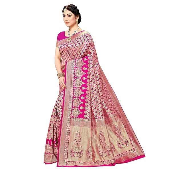 Yashika Women's Trendy Banarasi Kanjivaram Navy Color Art Silk Saree with Blouse Material - Image 4