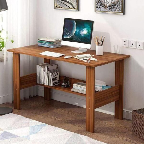 Lukzer Engineered Wood Computer Desk with One Tier Shelves Laptop Study Table for Office Home Workstation Writing Modern Desk (ST-004/Oak Brown / 90 x 50 x 77 cm)