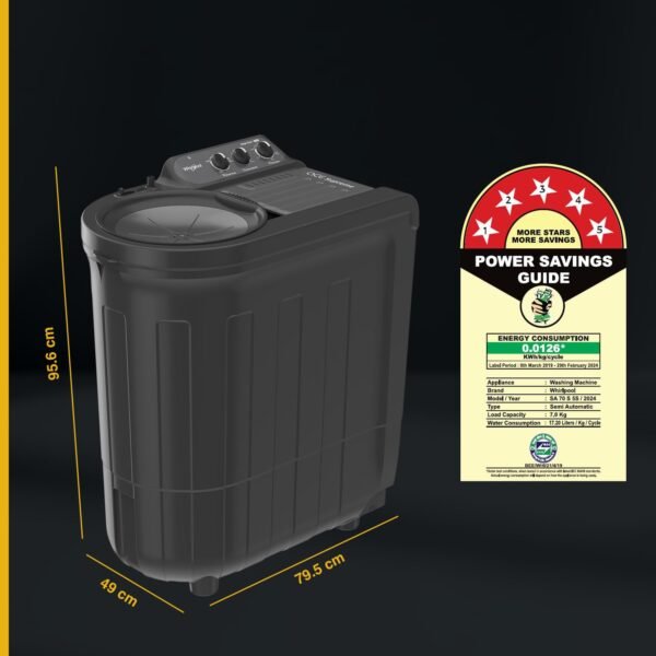 Whirlpool 7.0 Kg 5 Star Ace Supreme Semi-Automatic Top Loading Washing Machine (ACE SUPREME RYL SRS 7.0 GREY DAZZLE (5YR), 4 Year Comprehensive Warranty, 1400 RPM Motor, 5 Year Motor Warranty) - Image 3