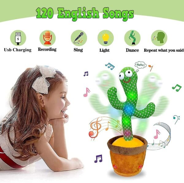 Chigy Wooh Cactus Toy Talking Cactus Plant Plush Toy Dancing Cactus Voice Repeat,Dancing,Recording,120 Songs For Babies Sunny Cactus Singing Toy  (Green) - Image 4