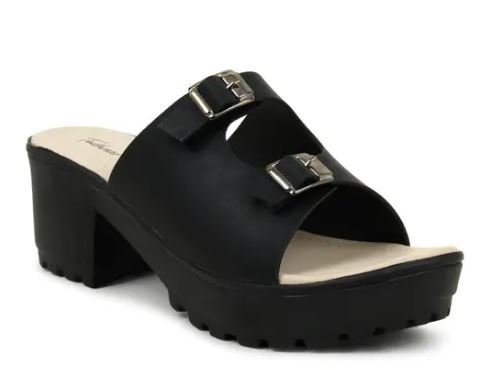 Chunky Black Buckle Heels Sandel| Women's Open-Toe High Heel Sandal Buckle Ankle Strap | Black Heel | High Heel Buckle Ballies | Light Weight Buckle Heels for Womans