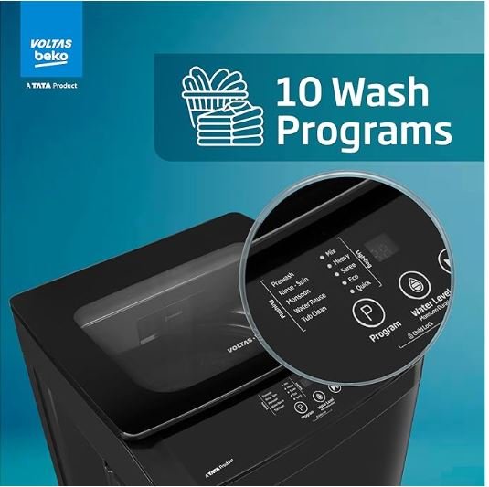 Voltas Beko, Top Load 7 Kg 5 Star Eco Wash/Monsoon Dry Fully-Automatic Washing Machine (WTL70, Water Reuse, Side Waterfall, Mansoon Dry, Dark Grey) - Image 4
